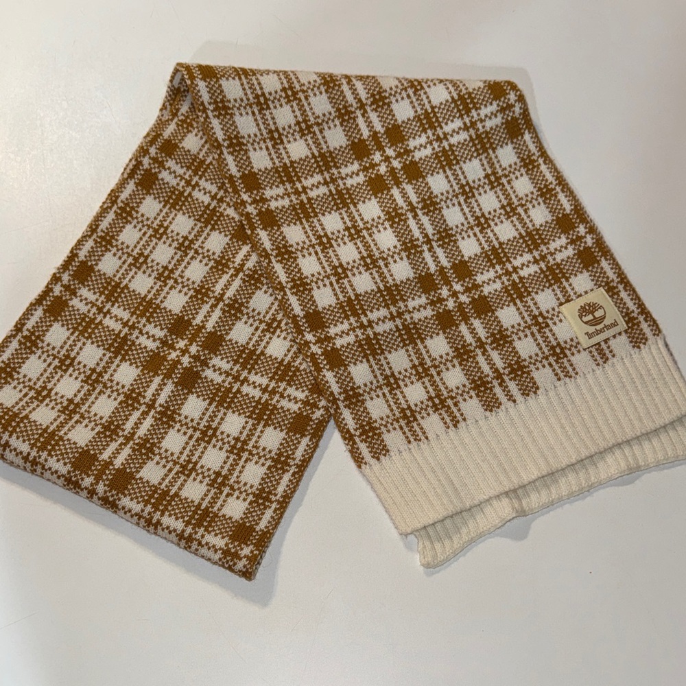 Timberland Y2K Brown and Cream Checkered Scarf